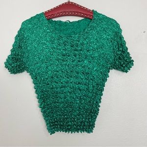 Vintage Popcorn Crinkle Top | Stretch | Green | One Size